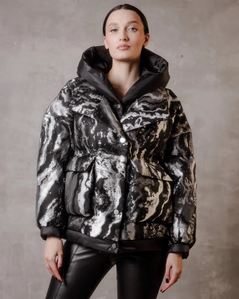 Marble Jacquard Down Fill Coat