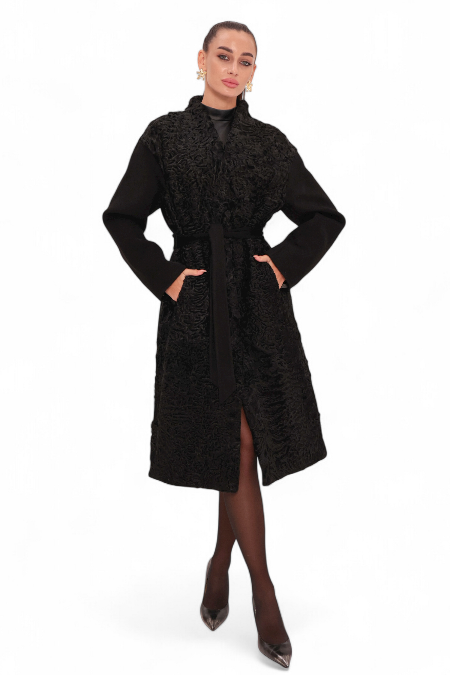 Noir Karakul Wool Overcoat
