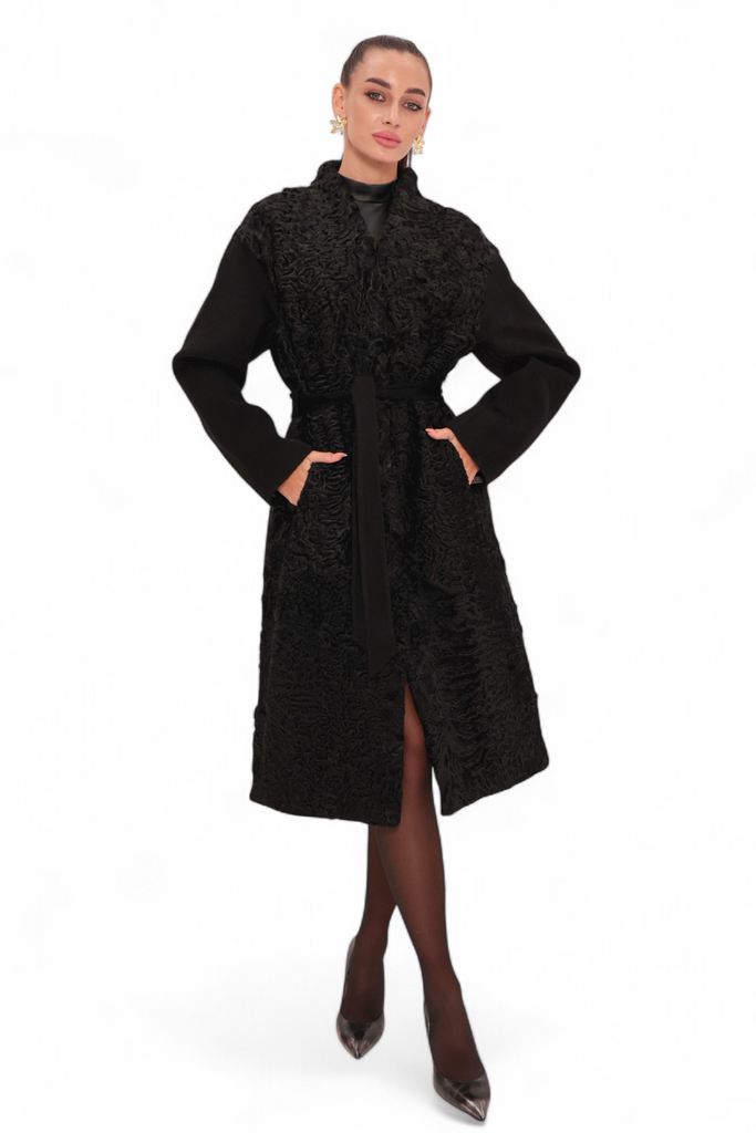 Noir Karakul Wool Overcoat