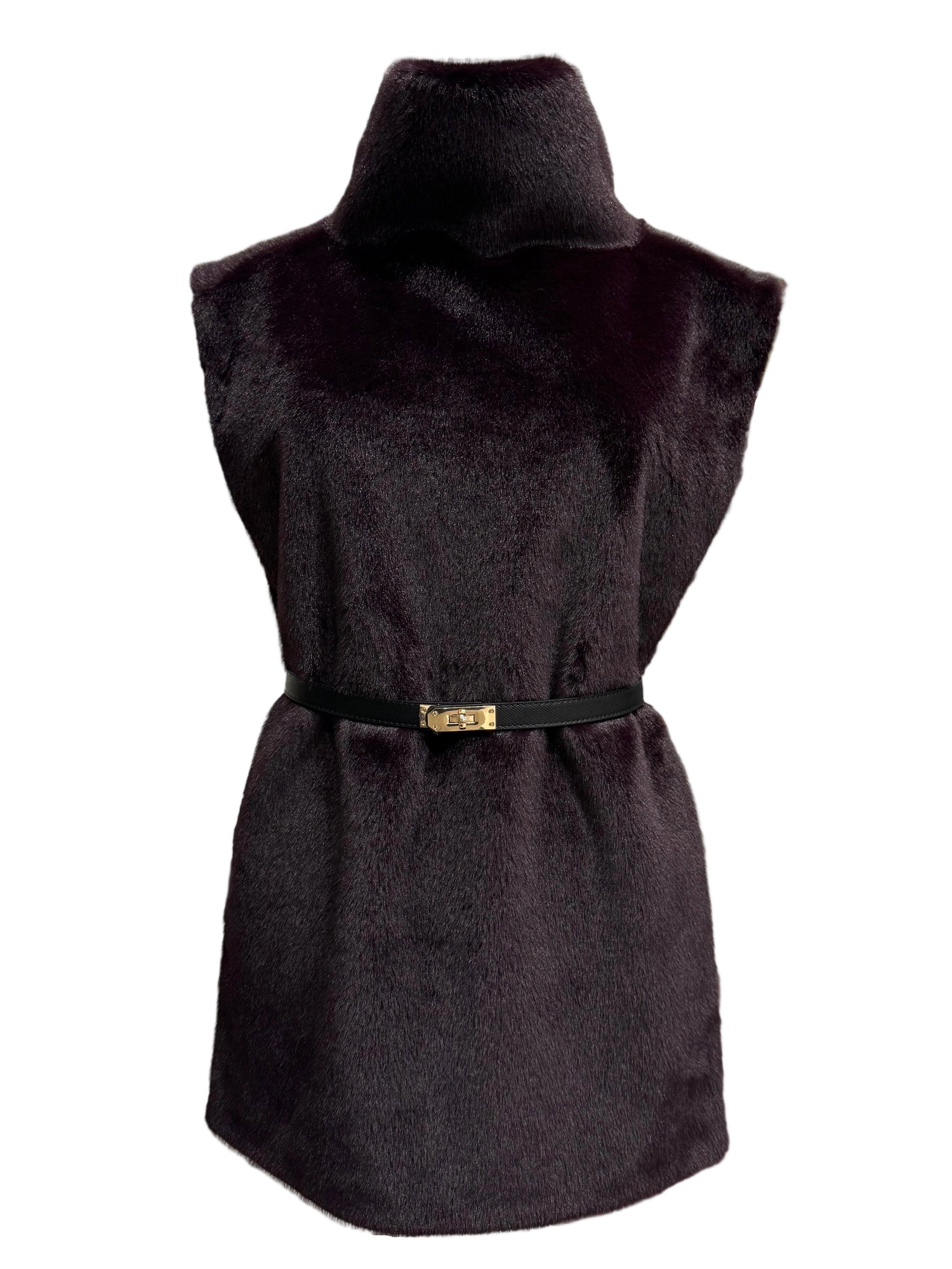 Faux Fur Belted Vest Dickie in Wine