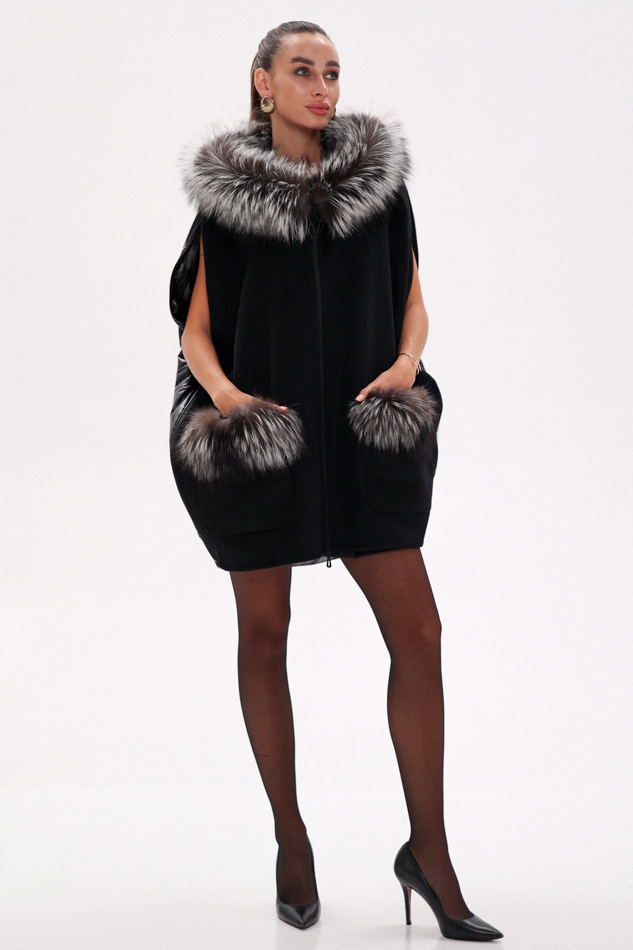 Saga®Furs Silver Fox Wool Alpaca Poncho Vest in Black – Alaska