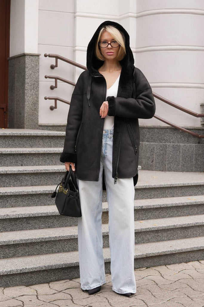 ⇆ Reversible Faux Shearling Hooded Coat