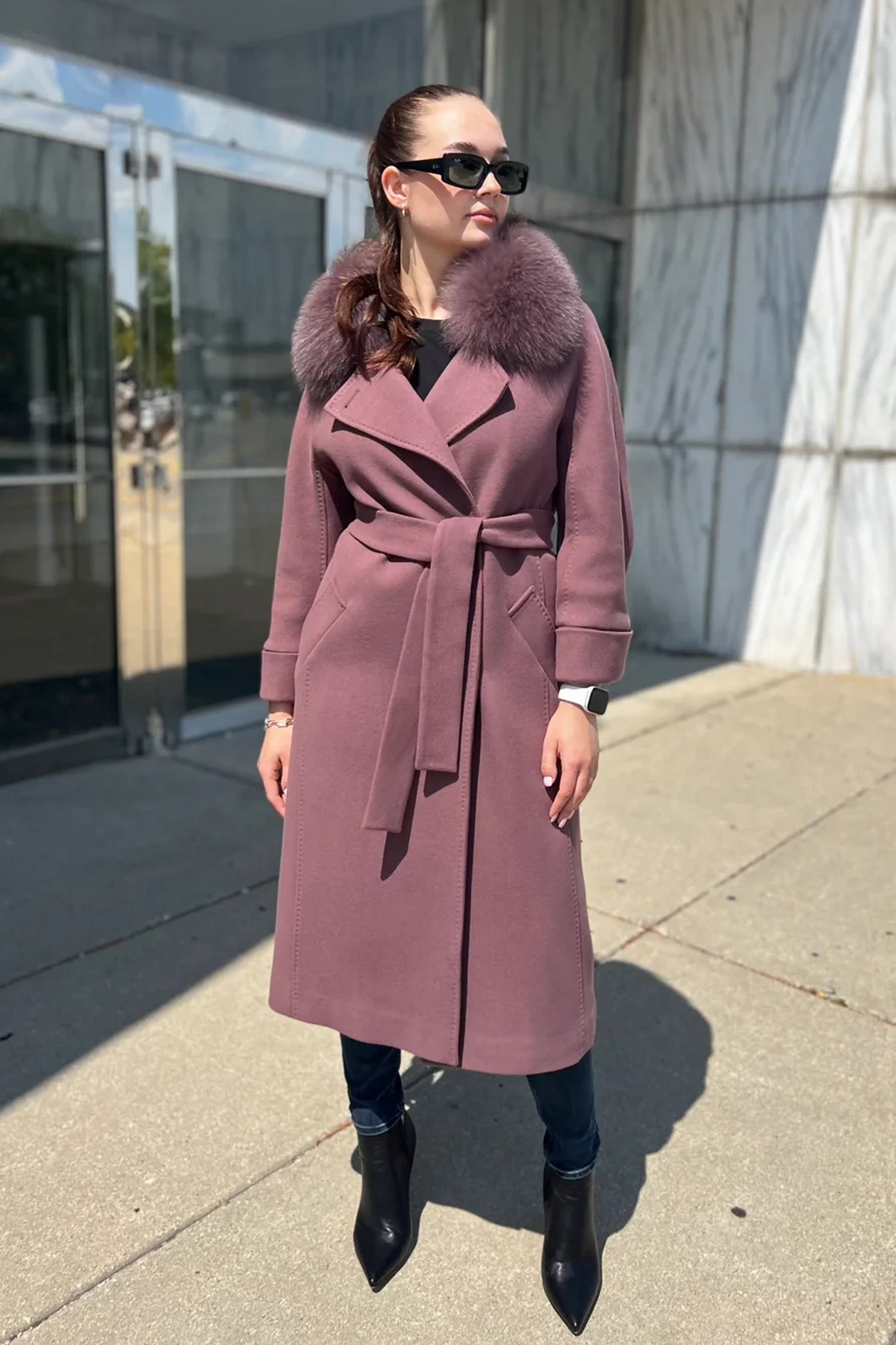 Genuine Polar Fox Tailored Cashmere Wool Coat