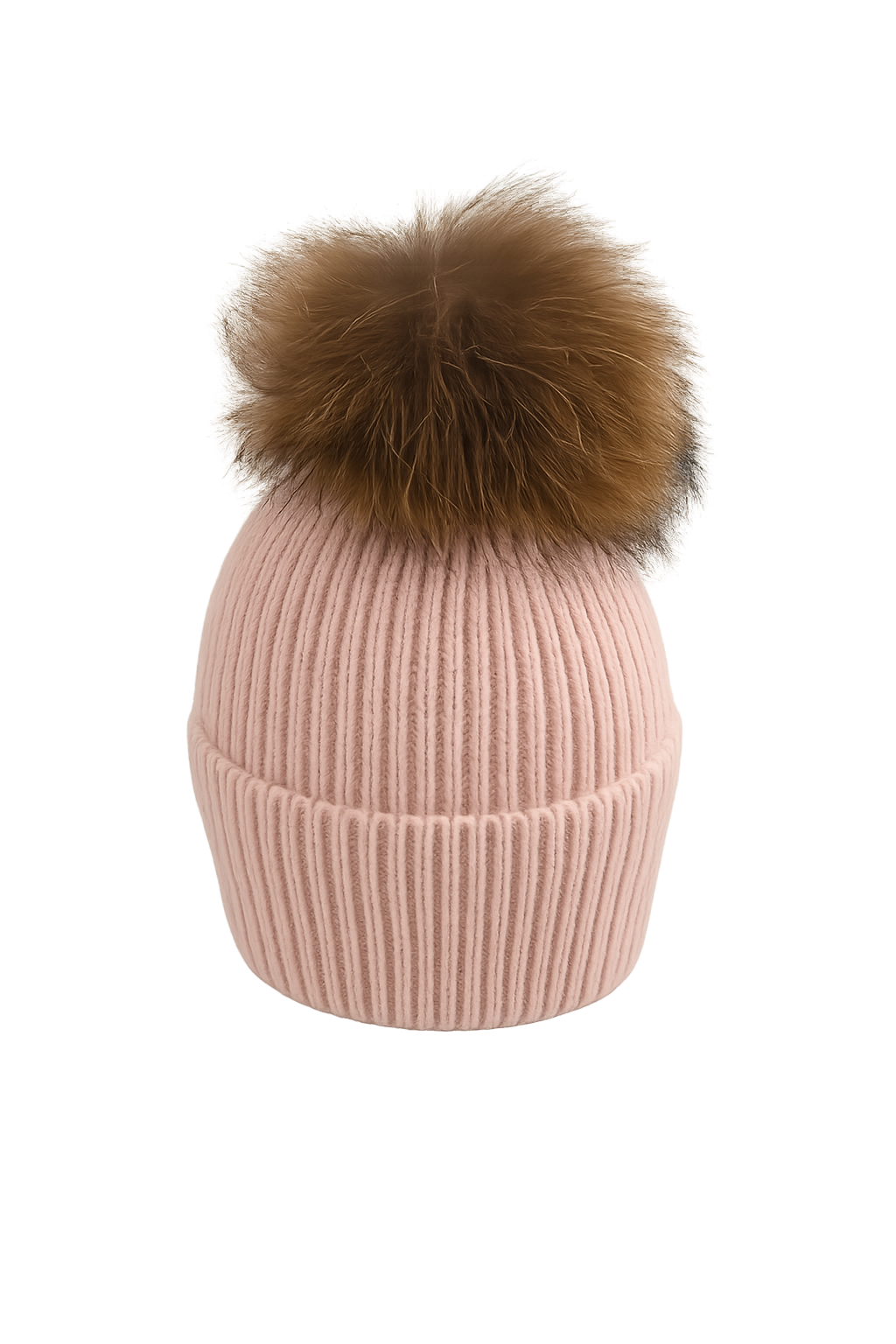 Genuine Fur Pom Solid Color Hat