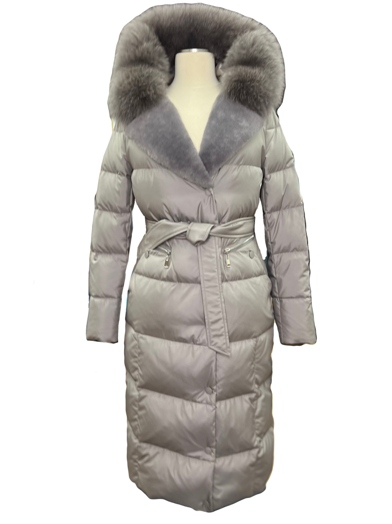 Genuine Polar Fox Fur Wool Trim Down Fill Coat