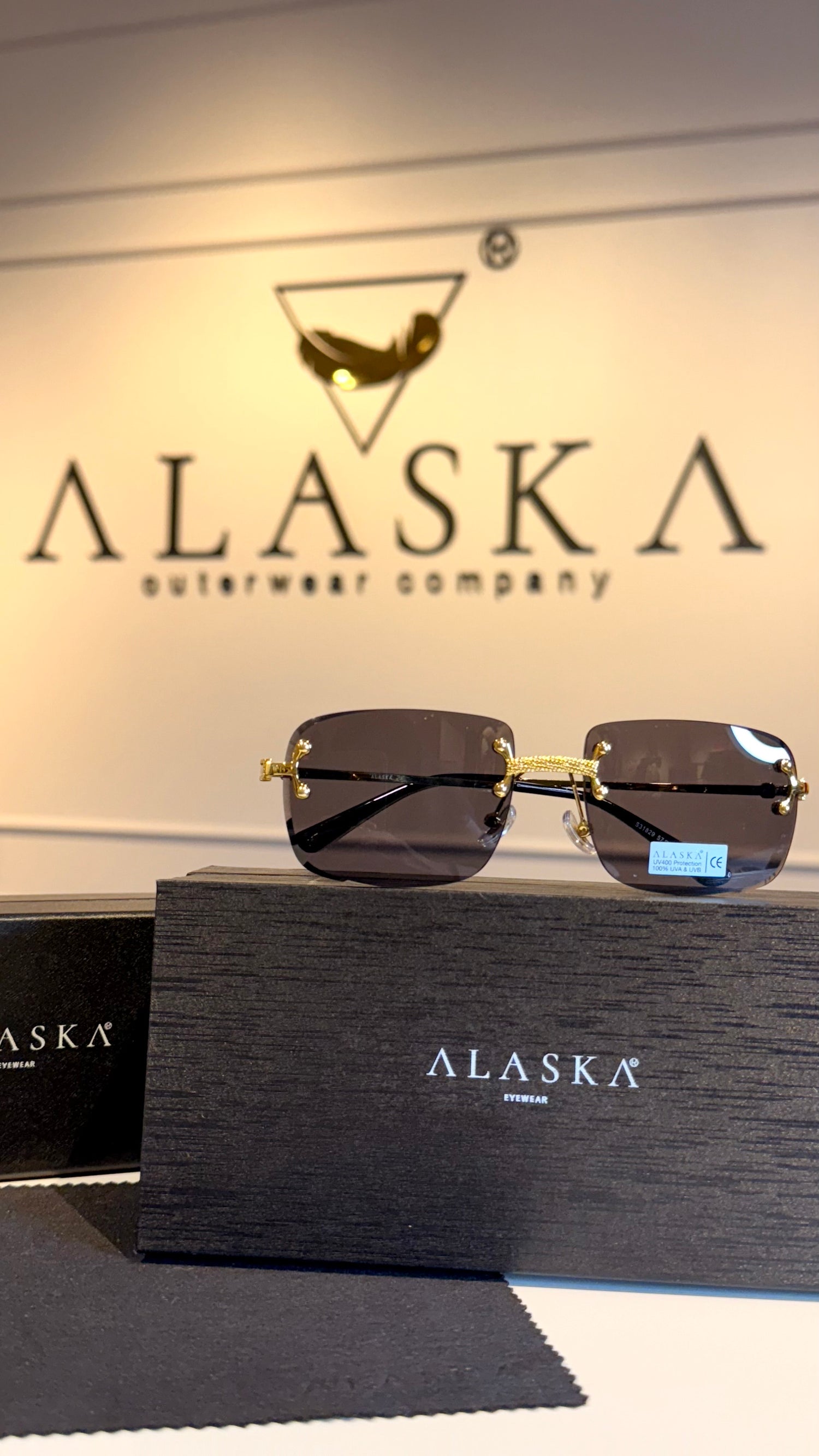Rimless Sunglasses Gold/Grey