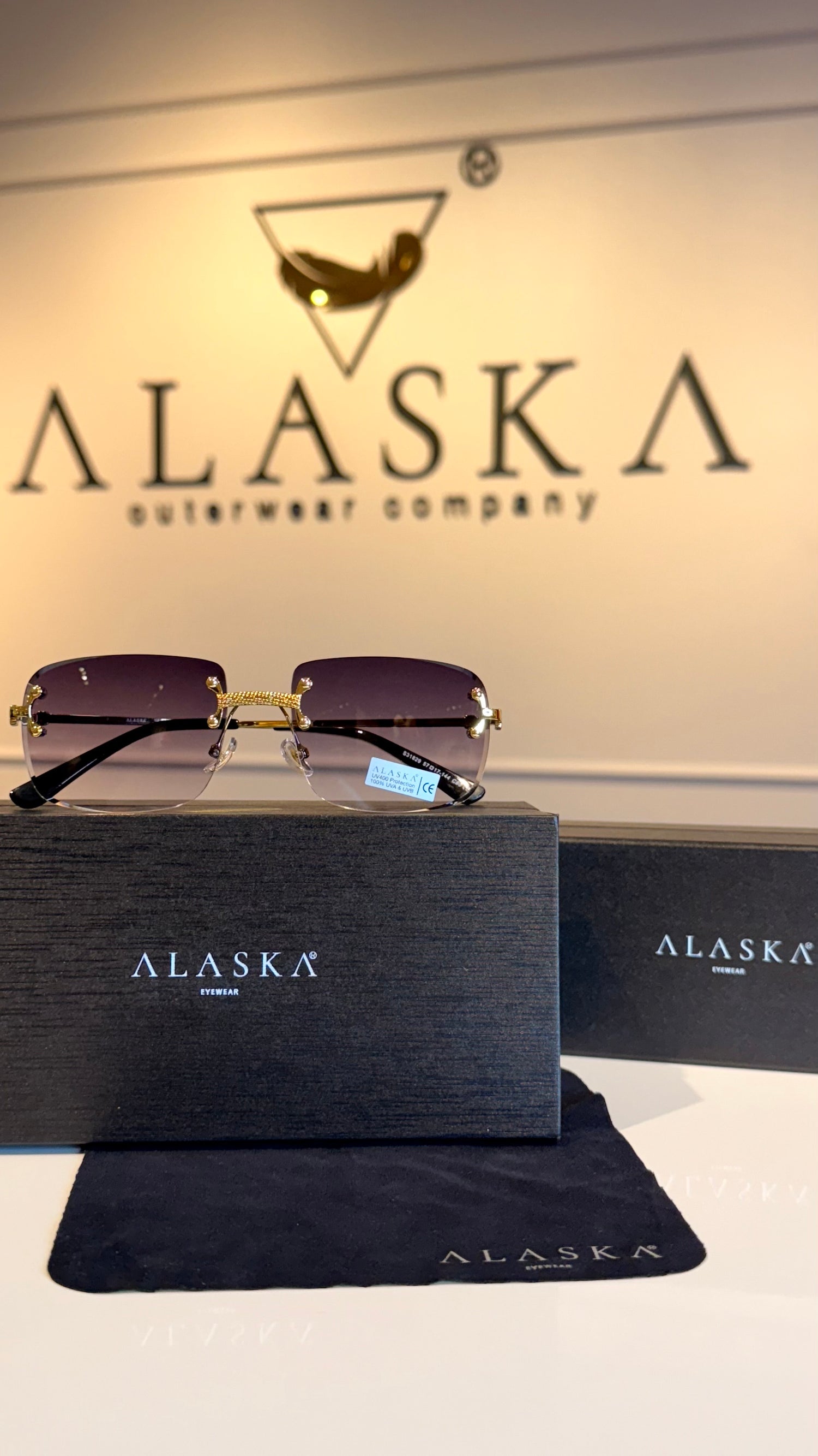 Rimless Sunglasses Gold/Dark Purple Gradient