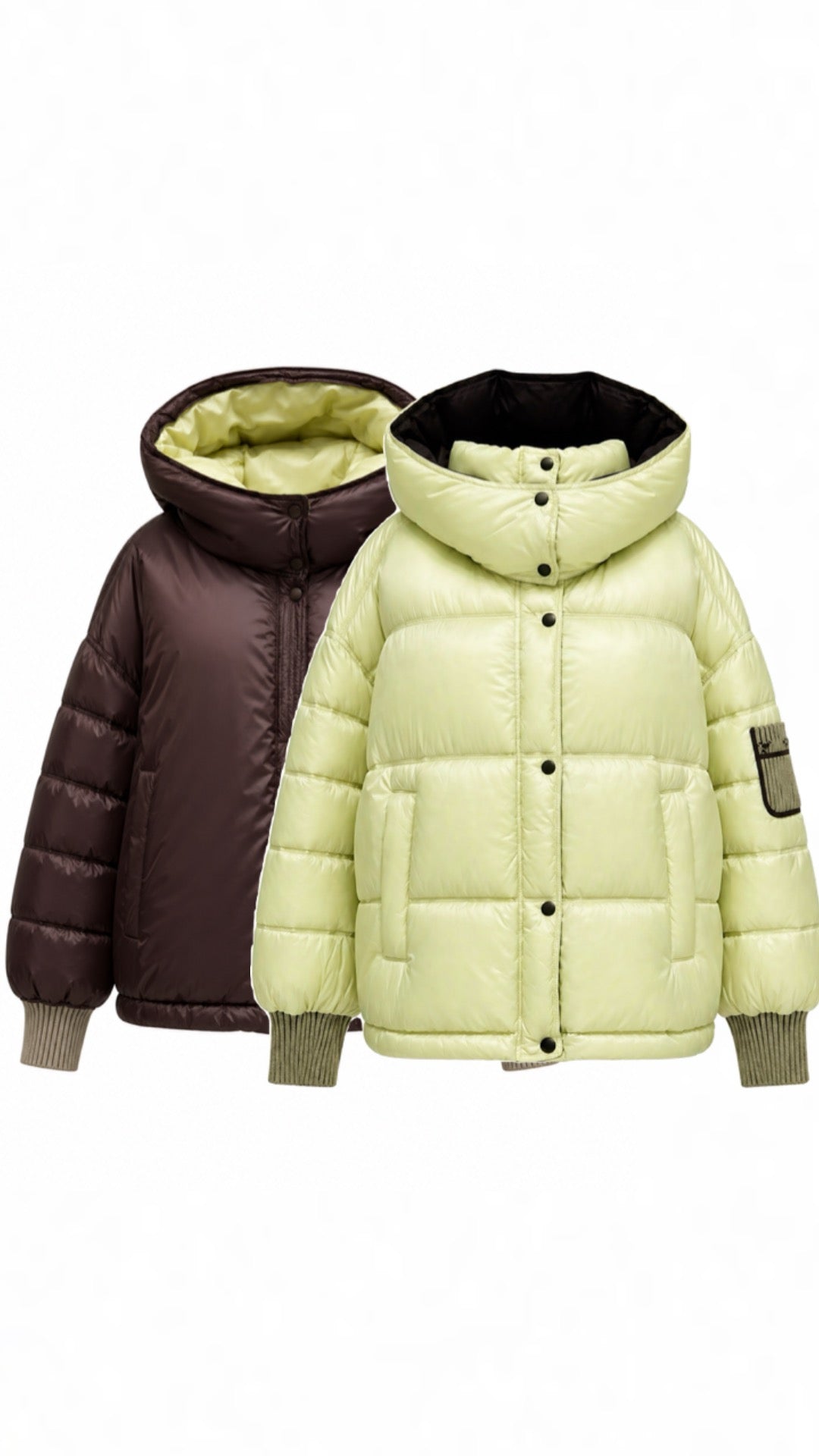 ⇆ Reversible Hooded Bio-Down Jacket in Lemon/Chocolate