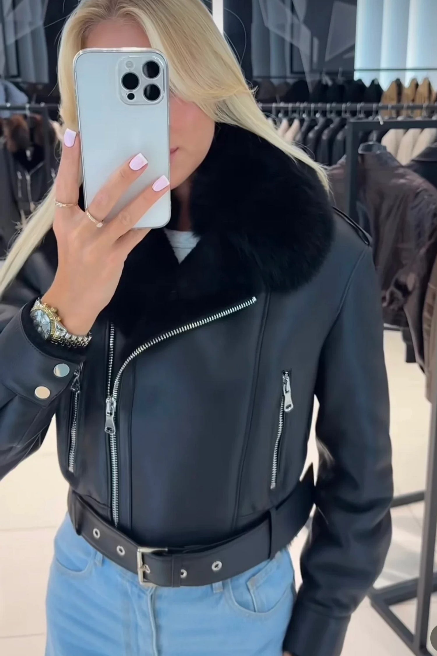 Pre-Order. Ships November 20. Willow Genuine Shearling Coat in Black/Black