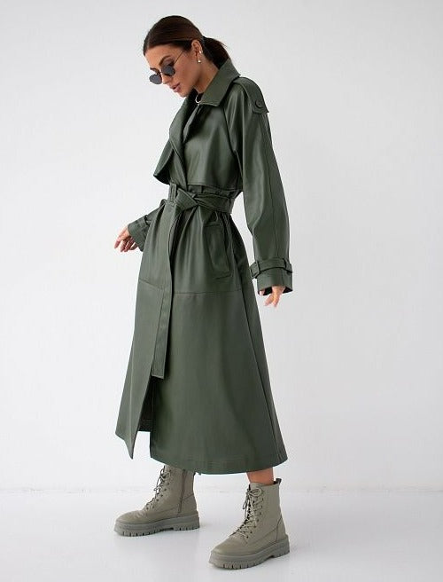 Leather-Effect Trench Coat