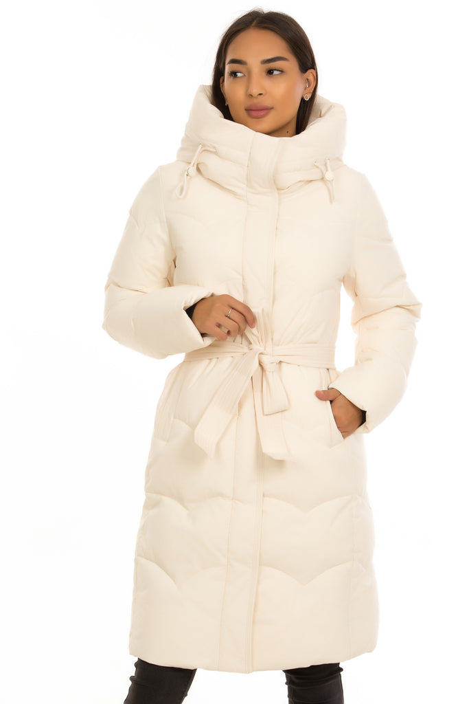 Winter Quilted Hooded Coat with Belt