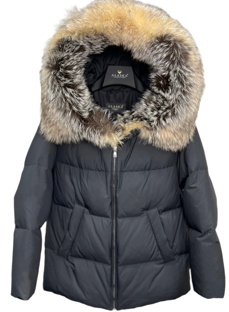 Genuine Silver Fox Fur Down Puffer