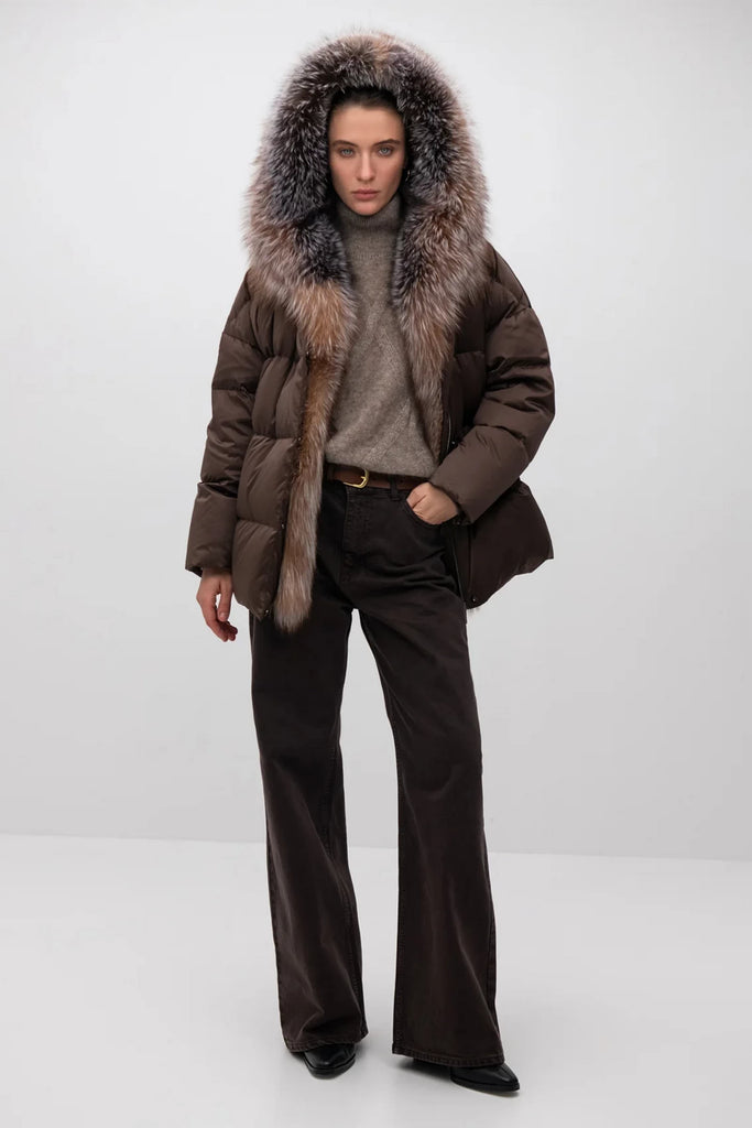 Pre-Order. Re-Stock Ships October 30. Yves Genuine Silver Fox Fur Down Fill Coat
