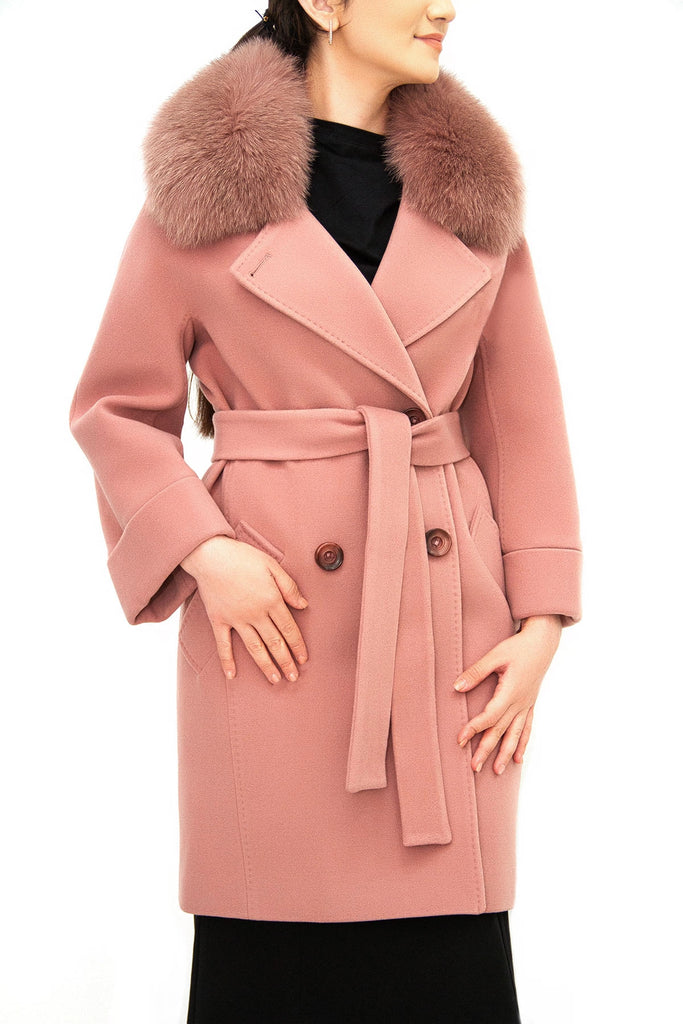 Genuine Polar Fox Tailored Cashmere-Wool Coat