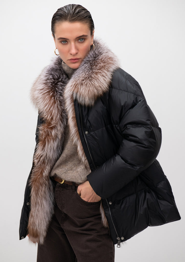 Astrid Genuine Silver Fox Fur Down Fill Coat
