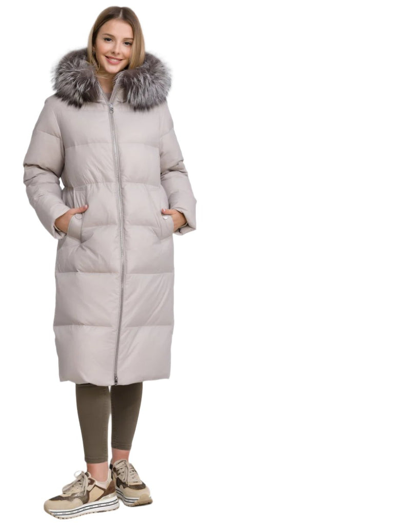 Mirabelle Genuine Silver Fox Fur Down Fill Coat