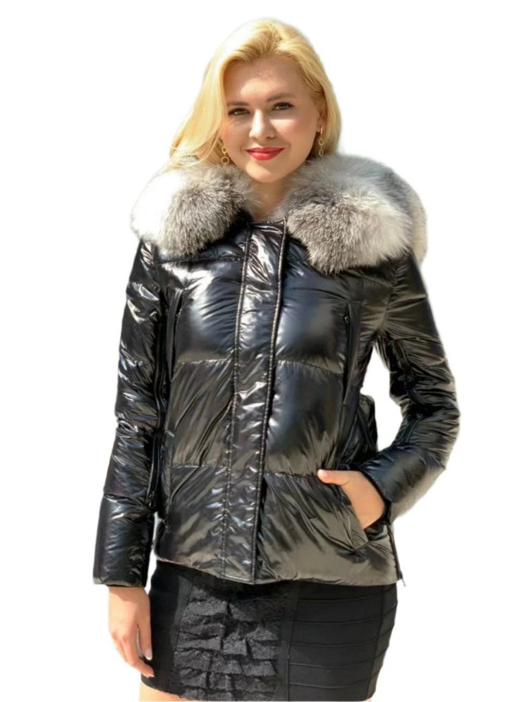 Blue Frost Fox Fur Belted Short Parka