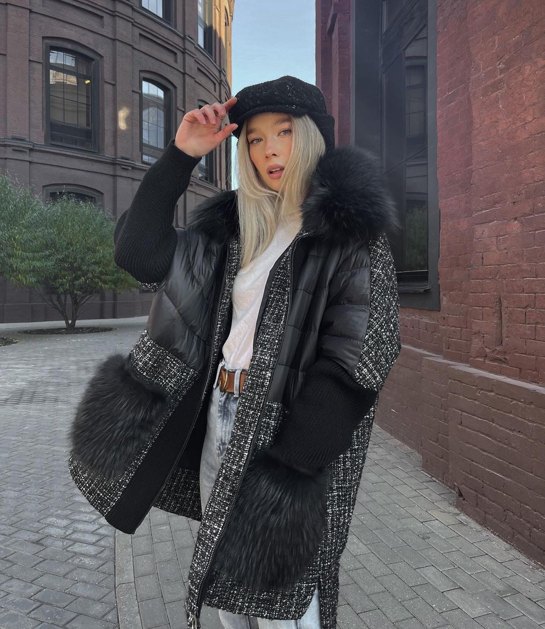 Lamé Genuine Fox Fur Down Coat