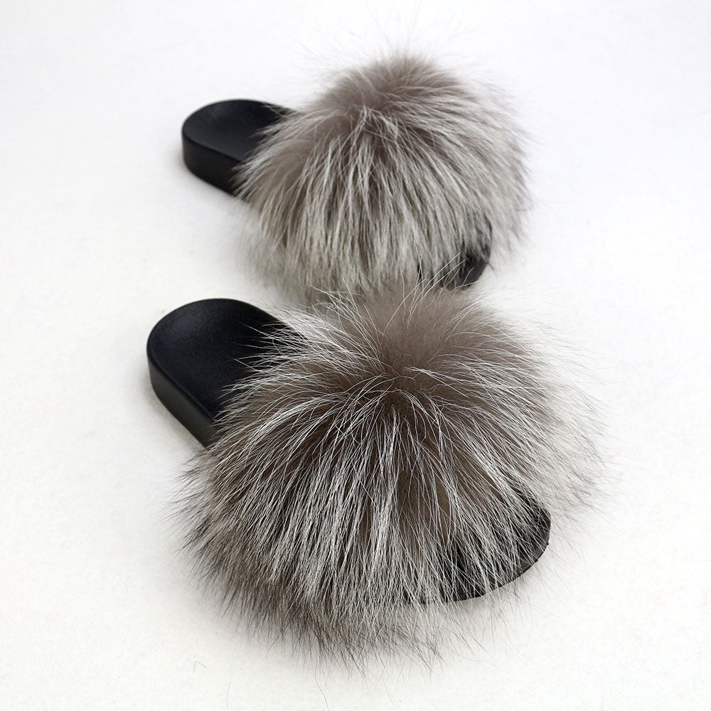 Silver Fox Fur Slippers