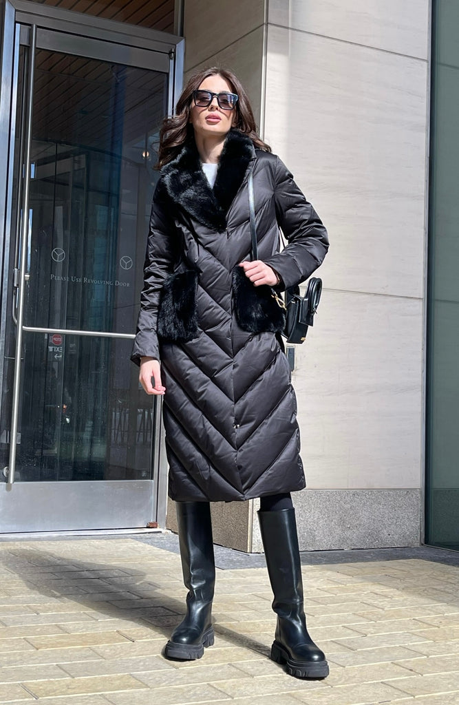 Amélie Mink Fur Trim Down Belted Coat