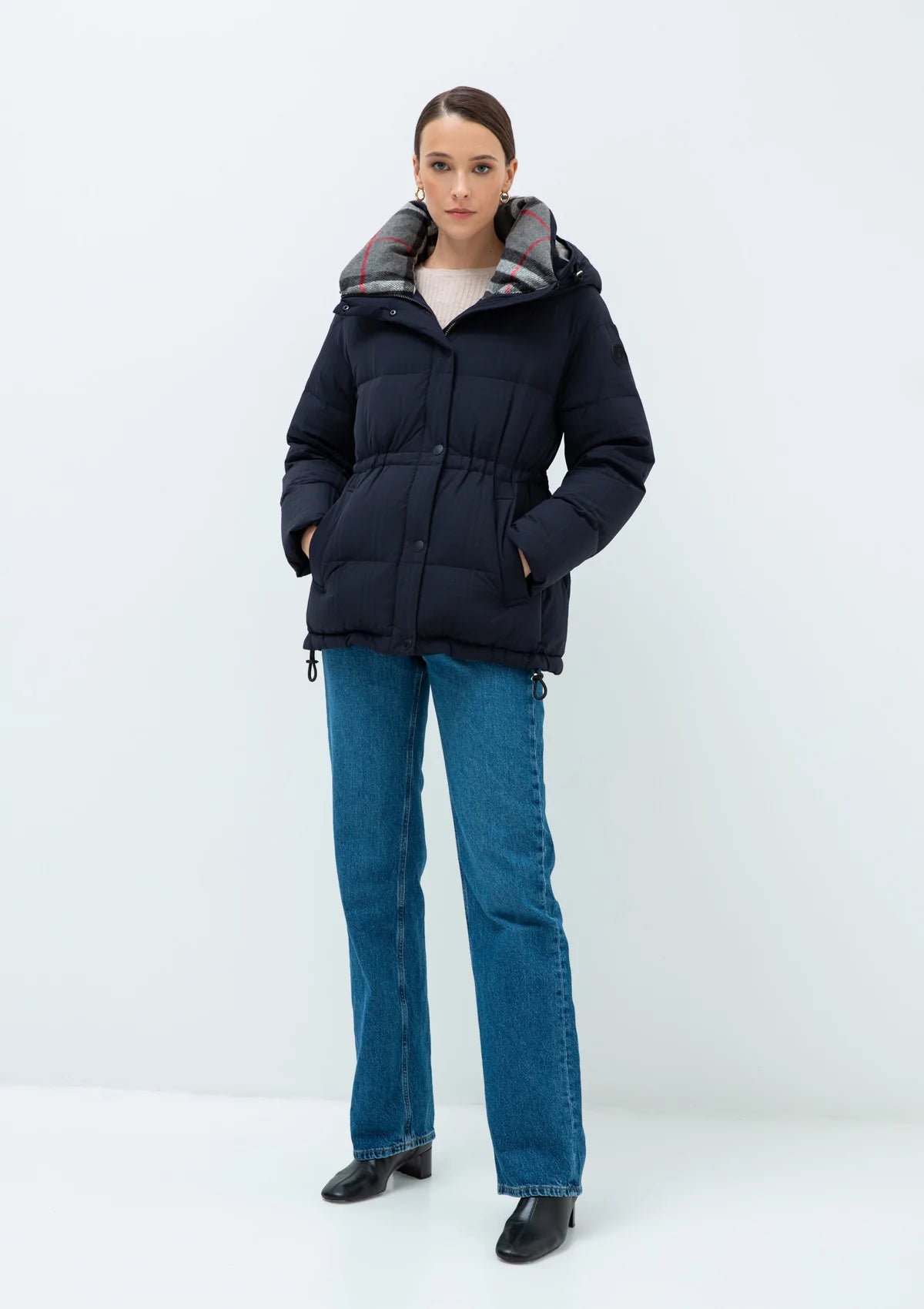 Paris Performance Fabric Down Fill Jacket in Dark Blue