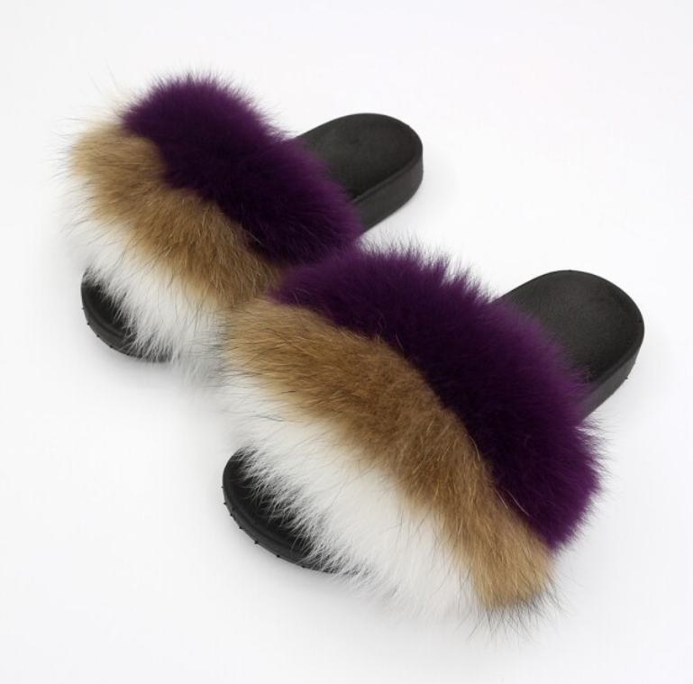 Purple fur slippers sales