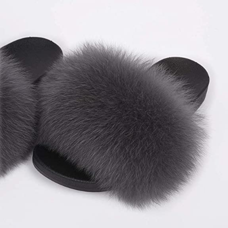 Steel Real Polar Fox Fur Slippers