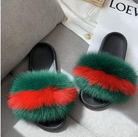 Green and red fur slides discount