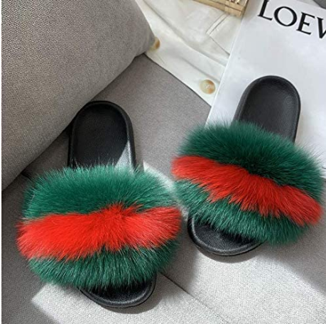 Red and green online fur slides