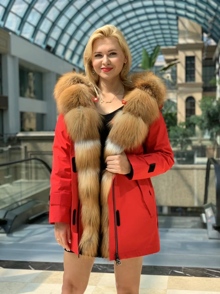 Red Fox Parka with Rabbit Fur Insulation