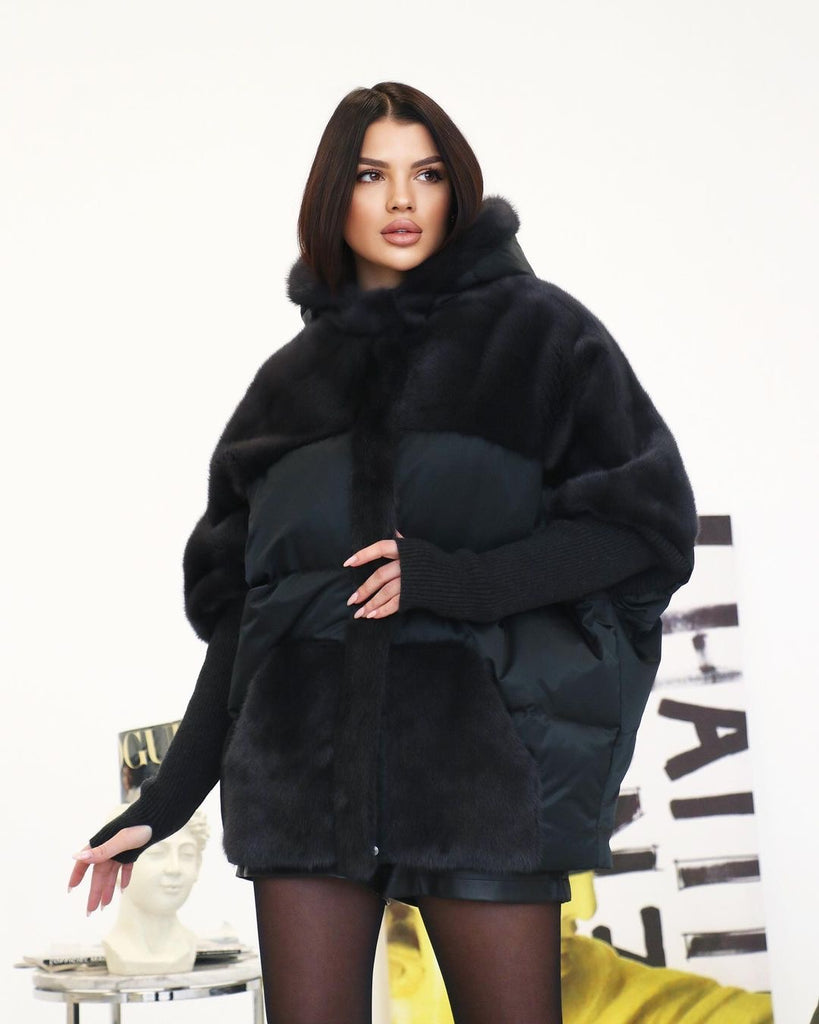 Luna Genuine Mink Fur Trim Down Coat